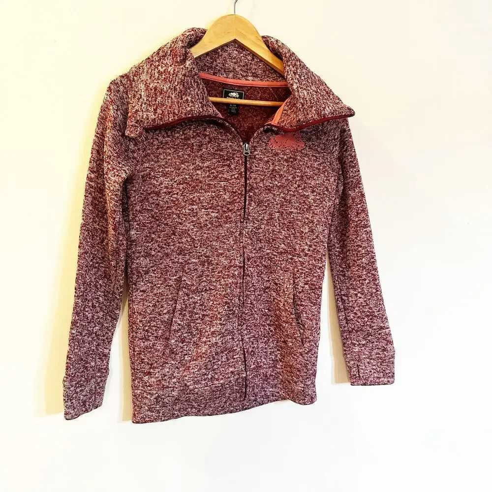 Roots Kids Fleece Sweater sz XL (14) Burgundy Full Zip Sweater